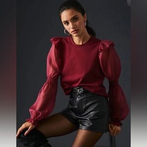 Anthropologie Hutch Cassidy Blouse with Sheer Puff Sleeves